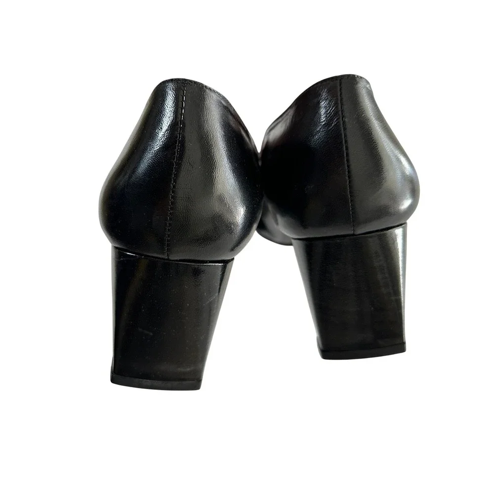 Stuart Weitzman Black Leather Studded Square Toe Block Heel Pumps Spain 10 B